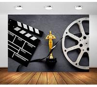 BELECO 2.1x1.5m Fabric Movie Theme Backdrop for Photography Golden Award Reel Video Tape and Clapper Board Background for Movie Night Theme Party Decorations Portrait Photo
