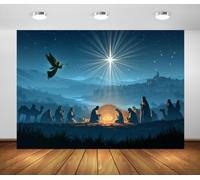 BELECO 2.1x1.5m Fabric Nativity Backdrop Christmas Manger Scene Backdrop | Bethlehem Star Angel Wise Men Birth of Jesus Backdrop Religious Christmas Party Decorations Photo Props