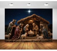 BELECO 2.1x1.5m Fabric Nativity Manger Scene Backdrop Xmas Star Backdrop | Starry Night Nativity Scene Three Wise Men Jesus Birth Backdrop Religious Christmas Party Decorations Photo Props
