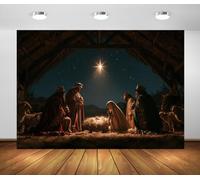 BELECO 2.1x1.5m Fabric Nativity Manger Scene Backdrop Xmas Star Backdrop | Three Wise Men Mary and Joseph Nativity Scene Backdrop Religious Christmas Party Decorations Photo Props