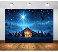 BELECO 2.1x1.5m Fabric Nativity Scene Backdrop Bethlehem Star Backdrop | Star Night Snowflakes Angel Wise Men Bethlehem Birth of Jesus Backdrop Religious Christmas Party Decorations Photo Props