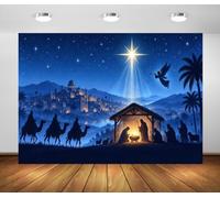 BELECO 2.1x1.5m Fabric Nativity Scene Backdrop Star of Bethlehem Backdrop | Star Night Angel Three Wise Men Bethlehem Birth of Jesus Backdrop Religious Christmas Party Decorations Photo Props