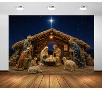 BELECO 2.1x1.5m Fabric Nativity Star Night Backdrop Manger Scene Background | Stable Holy Family Wise Men Bethlehem Star Backdrops Jesus Birth Christmas Party Decorations Banner Photography Props