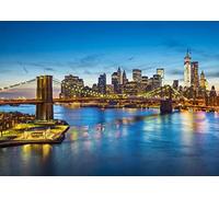 BELECO 2.1x1.5m Fabric New York City Backdrop Brooklyn Bridge East River Manhattan Skyline Night View Background Wallpaper Urban Skyscrapers New York Birthday Decorations Artistic Portrait Photo
