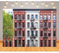 BELECO 2.1x1.5m Fabric New York City Old Buildings Backdrop Historic Apartment Buildings with Windows Fire Escapes Tribeca Manhattan Background NYC Party Decor