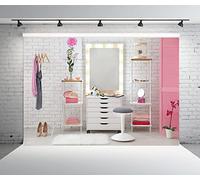 BELECO 2.1x1.5m Fabric Pink Makeup Room Backdrop Makeup Backdrop for Photography Dressing Room Beauty Salon Dressing Table Cosmetics Mirror Artist Background Girls Ladies Live Video Photo Props
