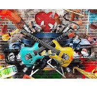 BELECO 2.1x1.5m Fabric Rock and Roll Guitar Backdrop Graffiti Brick Wall Musical Phtography Backdrop for Party Decoration 80s 90s Birthday Banner Disco Concert Photoshoot Photo Background