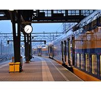 BELECO 2.1x1.5m Fabric Train Station Platform Backdrop Early Morning Train Background Train Theme Party Decor Kids Adults Artistic Portrait Photoshoot Studio Props