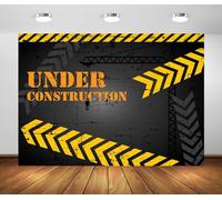 BELECO 2.1x1.5m Fabric Under Construction Backdrop Construction Theme Party Decorations Backdrop Black and Yellow Warning Lines Constructions Site Banner Children Kids Boys Birthday Shoot Photo Props
