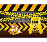 BELECO 2.1x1.5m Fabric Under Construction Backdrop Site Banner Black and Yellow Warning Lines Theme Birthday Party Decorations Children Kids Boys Portrait Photo Props