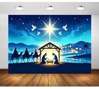 BELECO 2.1x1.5m Fabric Xmas Nativity Backdrop Bethlehem Star Night Backdrop | Starry Sky Stars Angels Three Wise Men Birth of Jesus Backdrop Religious Christmas Party Decorations Photo Props