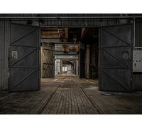 BELECO 2.1x1.5m Old Industrial Factory Backdrop Large Rustic Factory Metal Door Interior Scene Background Industrial Themed Men Boys Portrait Party Studio Shooting Props