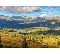 BELECO 2.1x1.5m Soft Fabric Colorado Mountains Lake Backdrop Pine Trees Forest Landscape Outdoor Hiking Camping Backdrop Nature Wallpaper Background Photo Portraits Video Studio Photo Booth Props