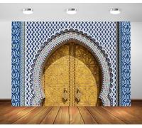BELECO 2.5x1.8m Fabric Antique Moroccan Palace Door Backdrop Middle Eastern Architecture, Royal Palace Gate in The Old Capital FES Background Morocco Party Decor Birthday Shoot Photo Studio Props