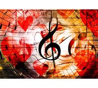 BELECO 2.5x1.8m Fabric Music Notation Backdrop Musical Notes Music Symbol Red Heart Love Background Music Stage Backdrop Music Themed Party Decorations Banner Photo Booth YouTube Backdrop Wallpaper