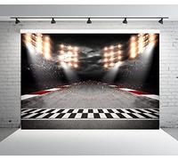 BELECO 2.5x1.8m Fabric Racing Backdrop Motorsport Finish Line Race Track Racing Car Background Auto Moto Racing Circuit Sport Champion Backdrop for Kids Boys Birthday Party Decorations Photo