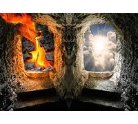 BELECO 2.5x1.8m Fabric Stairs to Heaven and Hell Backdrop Angels and Devils Vintage Stone Cave Heaven Hell Gate Jesus Christ Religious Church Easter Party Decor Prop