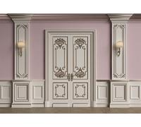 BELECO 2.5x1.8m Fabric Vintage Room Classic Interior Pink White Wall Backdrop European Frame Castle House French Door Elegant Living Room Background Birthday Wedding Artistic Portrait Photo