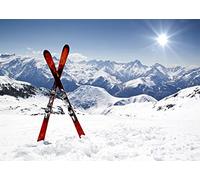 BELECO 2.5x1.8m Fabric Winter Ski Backdrop Snowy Mountain Snowboard Skiing Alps Mountain Summit Ski Sport Adventure Ski Party Decor Portrait Photo Shoot Studio Props