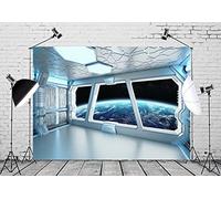 BELECO 2.5x1.8m Spaceship Backdrop Spaceship Interior with View on Space and Planet Earth Photography Backdrop for Birthday Party Decoration Kids Photoshoot Photo Background Photo Booth