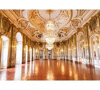 BELECO 2.7x1.8m Fabric Luxurious Palace Backdrop Golden Palace Hall Ballroom Chandelier Arch Doors Noble Hotel Versailles Background Birthday Wedding Photoshoot Props