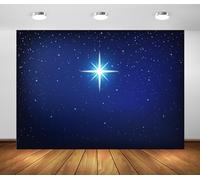 BELECO 2.7x1.8m Fabric Star Night Backdrop Holy Christmas Star Blue Starry Sky Background Christmas Nativity Scene Star of Bethlehem Jesus Birth Background Religious Christian Church Decor Photo