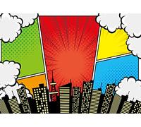 BELECO 2.7x1.8m Fabric Super City Backdrop for Photography Comic Cartoon Skyline Buildings Skyscraper Cityscape Background Super City Birthday Party Decorations Banner Kids Photo Studio