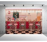 BELECO 2.7x1.8m Fabric Vintage 50s Diner Backdrop for Photography 1950s American Diner Fast Food Soda Shop Restaurant Ice Cream Bar Stools Background 50s Diner Party Decor Photo Booth Studio