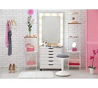 BELECO 2.7x1.8m Makeup Room Backdrop Fabric Beauty Backdrop for Girls Ladies Online Teaching Live Video Decor Salon White Wall Dressing Table Mirror Background Makeup Party Deco Photo Props