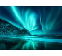 BELECO 2.7x1.8m Turquoise Aurora over Arctic Fjord Photo Backdrop | Luminous Nordic Coastal Fabric Background Aurora Winter Party Decorations Banner Family Kids Photo Booth Props Customizable
