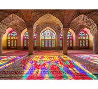 BELECO 3.5x2.5m Fabric Moroccan Backdrop Vintage Medieval Palace Backdrop Pink Mosque Great Hall Columns with Arches Arabian Background Moroccan Birthday Wedding Party Decor Portrait Photo