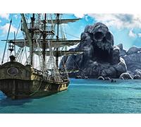 BELECO 3.5x2.5m Fabric Pirate Skull Island Backdrop Pirate Ship Cruise Caribbean Sea Ocean Monster Rock Pirates Background Kids Boys Pirate Themed Birthday Backdrop Halloween Party Decor Photo