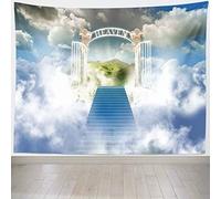 BELECO 3.5x3m Fabric Heaven Backdrop Paradise Gate Sky Stairway to Heaven Photography Backdrop for Heaven Sent Baby Shower Baptism Banner Easter Photo Background Church Photo Booth