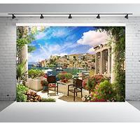 BELECO 3.5x3m Fabric Italy Photography Backdrop Tuscany Garden Terrace View of Mediterranean Bay Costal City Scenery Spring Flowers Roman Columns Italian Background Couples Adults Italy Photo