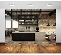 BELECO 3x2.5m Fabric Coffee Shop Backdrop Modern Loft Design Interior Counter Lights Brick Wall Decor Cafe Restaurant Bar for Party Decor Photo Booth Props