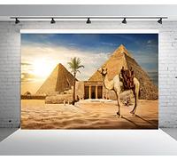 BELECO 3x2.5m Fabric Egypt Pyramids Backdrop Photography Ancient Egyptian Pyramid Camel Backdrop Giza Desert Scene Coconut Tree Sunset Sky Scenery Egypt Party Supplies Studio Photo Shoot