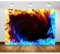 BELECO 3x2.5m Fabric Fire and Ice Backdrop Raging Fire Flames, Abstract Red and Blue Fires on Black Background Theme Party Decorations Portrait Shoot Photo Booth Studio Props