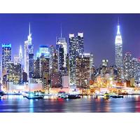 BELECO 3x2.5m Fabric New York City Backdrop Manhattan Skyscraper Night View NYC Skyline Background Wallpaper New York Theme Party Decorations Artistic Portrait Shoot Photo Studio