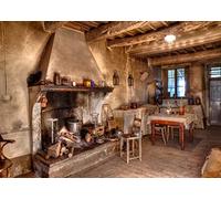 BELECO 3x2.5m Fabric Rustic Old Kitchen Backdrop Rural Farmhouse Kitchen Interior Western Inn Restaurant Fireplace Dining Table Cooking Background Countryside Theme Church Event Portrait Photo Props