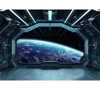 BELECO 3x2.5m Fabric Spaceship Futuristic Interior Backdrop Outer Space Station Spacecraft Cabin Science Fiction Photography Background Astronomy Planet Earth Background Studio Booth Photo