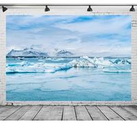 BELECO 3x2.5m Fabric Winter Glacier Backdrop Arctic Iceland Glacier Lagoon Snow Covered Mountains Iceberg Background Winter Theme Kids Birthday Party Decor Props