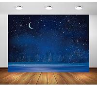 BELECO 3x2.5m Fabric Winter Wonderland Night Snowfall Backdrop Blue Starry Sky Moon Stars Snowflakes Fir Trees Pine Forest Snow Scene Background Christmas New Year Party Decoration Photo Studio
