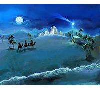 BELECO 3x2.5m Nativity Scene Backdrop Christmas Night Stars Holy Family and Three Kings Desert Castle Cottage Manger Birth of Jesus Backdrop Outdoor Xmas Decor Church Religion Photo Booth Props
