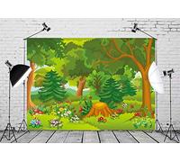 BELECO 3x2m Fabric Cartoon Forest Backdrop Fairytale Forest with Flowers Mushroom Phtography Backdrop for Birthday Party Decoration Baby Shower Kids Game Photoshoot Photo Background