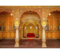 BELECO 3x2m Fabric Indian Royal Palace Backdrop Interior Private Audience Hall in Anup Mahal and Maharaja Throne with Gold Carvings Photography Background for Travel Portrait Photo Studio