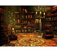 BELECO 3x2m Fabric Magical Wizard Study Room Backdrop for Photography Ancient Library Bookshelf Magic Books Potion Skulls Candles Elves Magician Tarot Alchemy Backdrop Photo Booth Studio