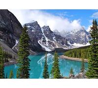 BELECO 3x2m Fabric Mountain Lake Backdrop Banff National Park Moraine Lake Backdrop Canadian Rockies Mountain Pine Trees Forest Nature Camping Backdrop Portraits Shoot Photo