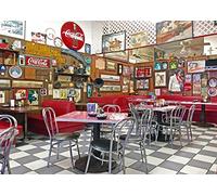 BELECO 3x2m Fabric Retro 50s Diner Restaurant Backdrop Classic 1950s Soda Shop Meal Time Local Diner with Wall of American Memorabilia Dinner Time Background for Party Decorations Studio Photo