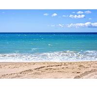 BELECO 3x2m Fabric Tropical Blue Ocean Wave Beach Backdrop for Summer Luau Party Decorations, Sandy Beach Birthday Wedding Shoot Photo Booth Studio Props