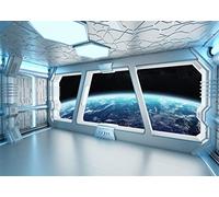 BELECO 3x2m Spaceship Backdrop Spaceship Interior with View on Space and Planet Earth Photography Backdrop for Birthday Party Decoration Kids Photoshoot Photo Background Photo Booth